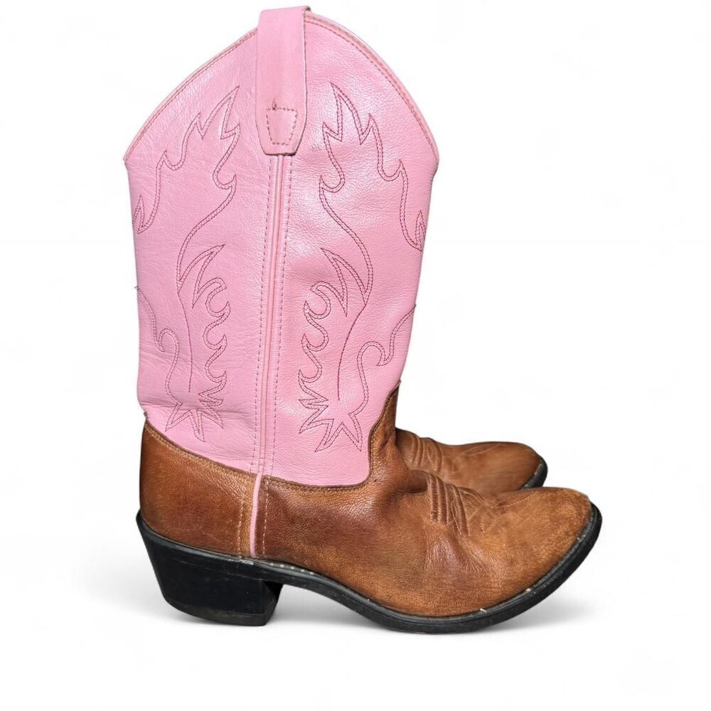Old West Pink Leather Western Cowboy Boots Women’s Approx 7.5 - Picture 2 of 6